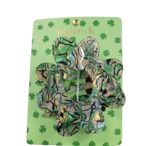 Piper K Green Abalone Clover Hair‎ Claw Hair Clip St Patricks Day Shamrock Artsy